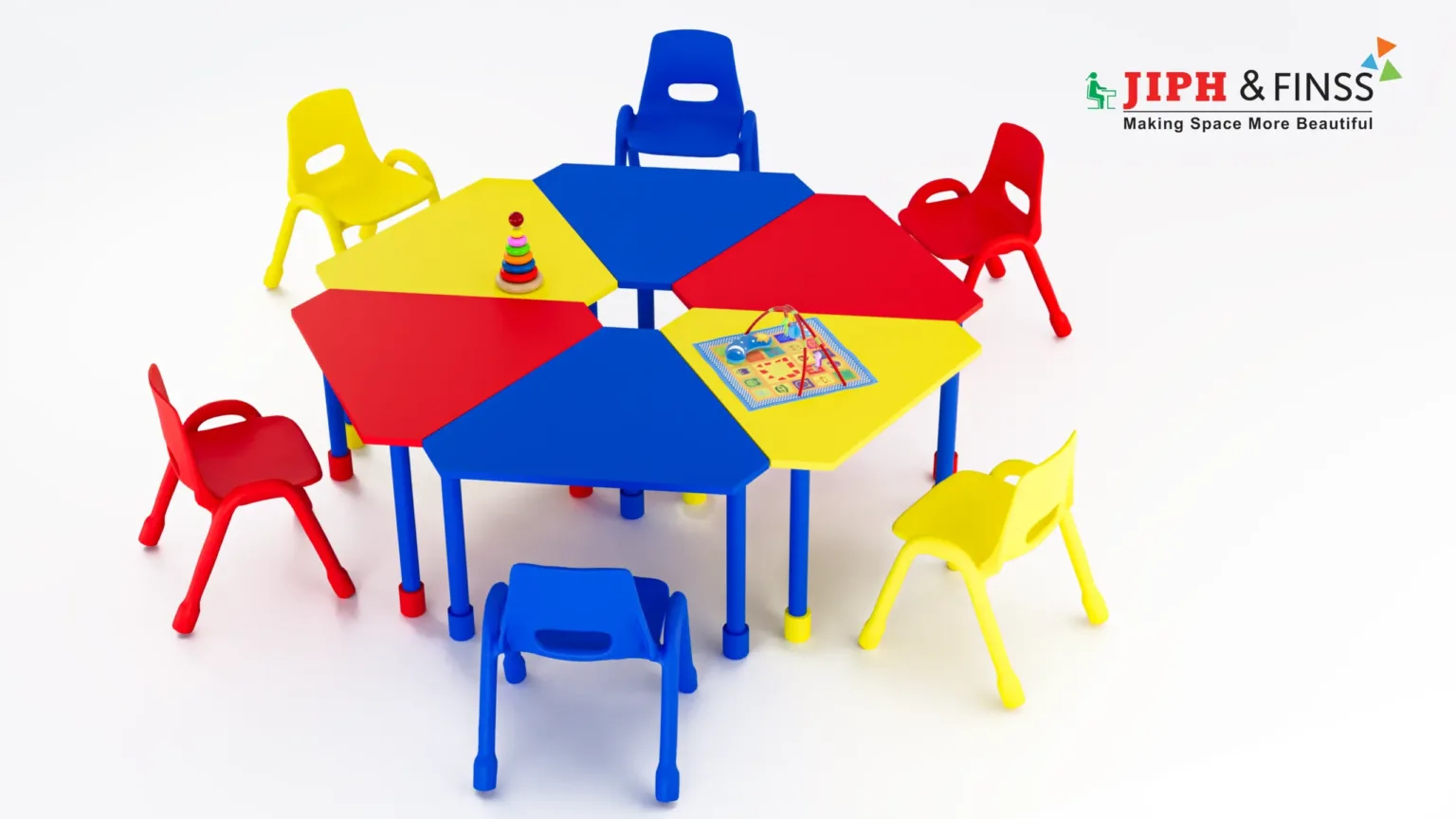 Kid-friendly primary school desks with rounded edges and safe materials