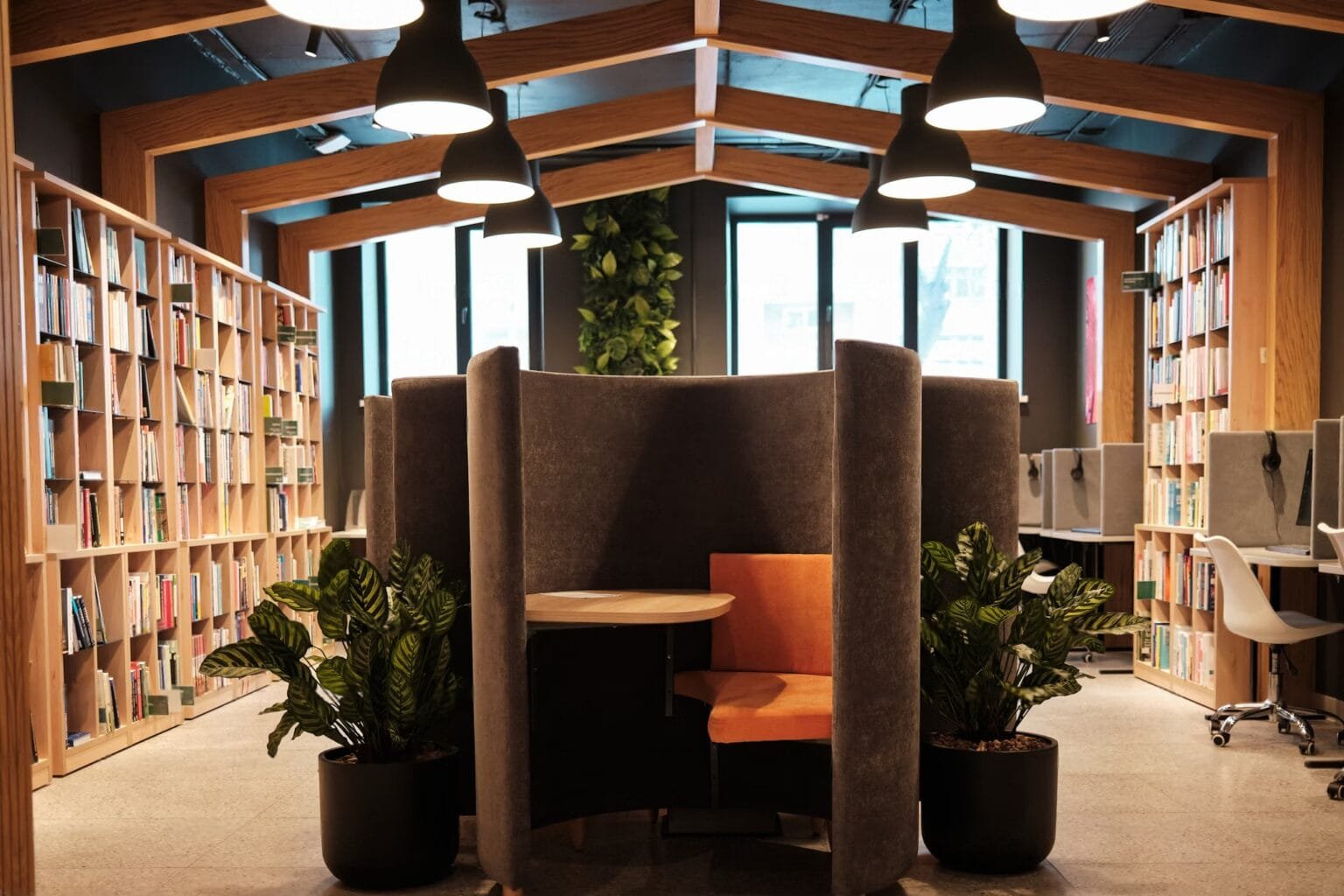 Soft seating area for library lounge spaces